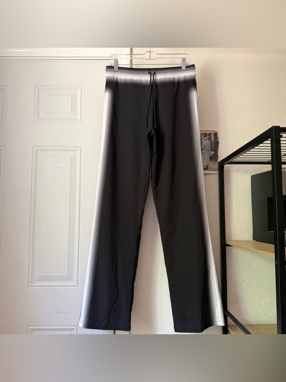 FAL-ASH black white‎ straight leg pull on elastic drawstring waist pants